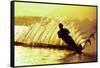 Silhouette of a man waterskiing in sea-null-Framed Stretched Canvas