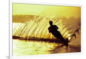 Silhouette of a man waterskiing in sea-null-Framed Photographic Print