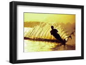 Silhouette of a man waterskiing in sea-null-Framed Photographic Print
