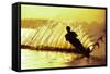 Silhouette of a man waterskiing in sea-null-Framed Stretched Canvas