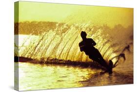 Silhouette of a man waterskiing in sea-null-Stretched Canvas