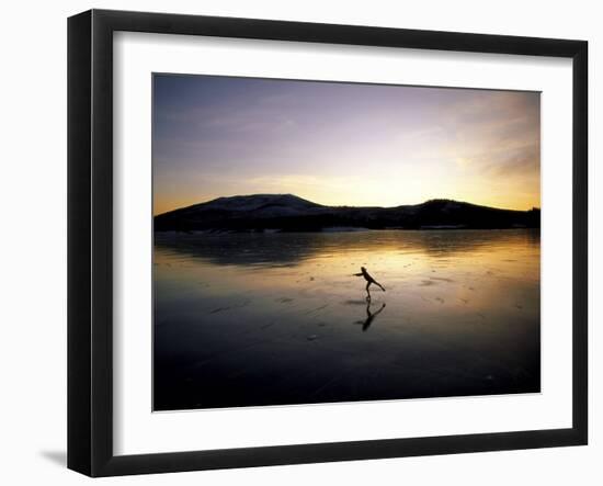 Silhouette of a Person Ice Skating-null-Framed Premium Photographic Print