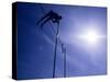 Silhouette of a Pole Vaulter in Action-null-Stretched Canvas