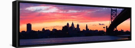 Silhouette of a Suspension Bridge across a River, Ben Franklin Bridge, Delaware River-null-Framed Stretched Canvas