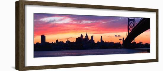 Silhouette of a Suspension Bridge across a River, Ben Franklin Bridge, Delaware River-null-Framed Photographic Print