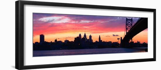 Silhouette of a Suspension Bridge across a River, Ben Franklin Bridge, Delaware River-null-Framed Photographic Print