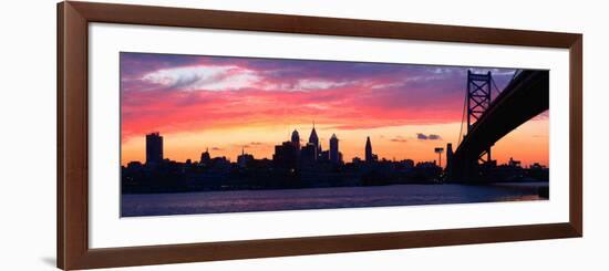 Silhouette of a Suspension Bridge across a River, Ben Franklin Bridge, Delaware River-null-Framed Photographic Print