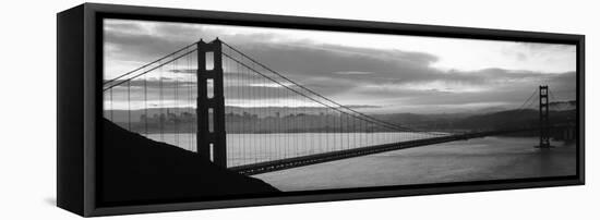 Silhouette of a Suspension Bridge at Dusk, Golden Gate Bridge, San Francisco, California, USA-null-Framed Stretched Canvas