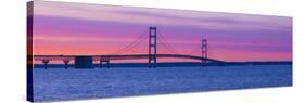 Silhouette of a Suspension Bridge at Sunset, Mackinac Bridge, Michigan, USA-null-Stretched Canvas