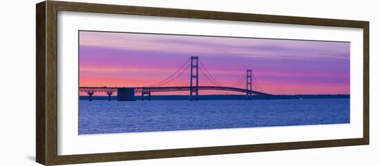 Silhouette of a Suspension Bridge at Sunset, Mackinac Bridge, Michigan, USA-null-Framed Photographic Print