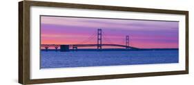 Silhouette of a Suspension Bridge at Sunset, Mackinac Bridge, Michigan, USA-null-Framed Photographic Print