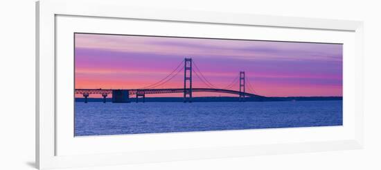 Silhouette of a Suspension Bridge at Sunset, Mackinac Bridge, Michigan, USA-null-Framed Photographic Print