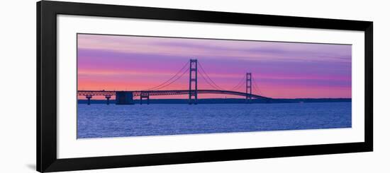 Silhouette of a Suspension Bridge at Sunset, Mackinac Bridge, Michigan, USA-null-Framed Photographic Print