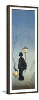 Silhouette of a Woman Holding a Japanese Lantern and Walking-null-Framed Giclee Print