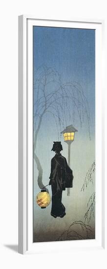 Silhouette of a Woman Holding a Japanese Lantern and Walking-null-Framed Giclee Print