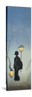 Silhouette of a Woman Holding a Japanese Lantern and Walking-null-Stretched Canvas