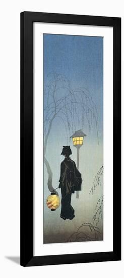 Silhouette of a Woman Holding a Japanese Lantern and Walking-null-Framed Giclee Print