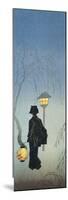 Silhouette of a Woman Holding a Japanese Lantern and Walking-null-Mounted Giclee Print