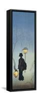 Silhouette of a Woman Holding a Japanese Lantern and Walking-null-Framed Stretched Canvas