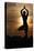 Silhouette of a woman in Vrkasana (tree pose) practising yoga against the light of the evening sun-Godong-Stretched Canvas