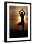 Silhouette of a woman in Vrkasana (tree pose) practising yoga against the light of the evening sun-Godong-Framed Photographic Print