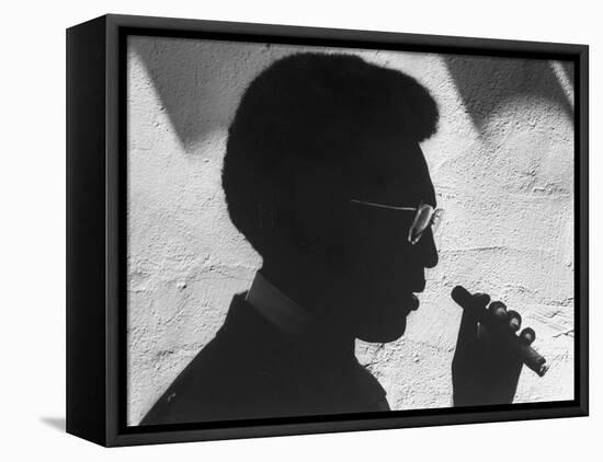 Silhouette of Actor/Comedian Bill Cosby with Cigar, Former Star of TV Series "I Spy"-John Loengard-Framed Stretched Canvas