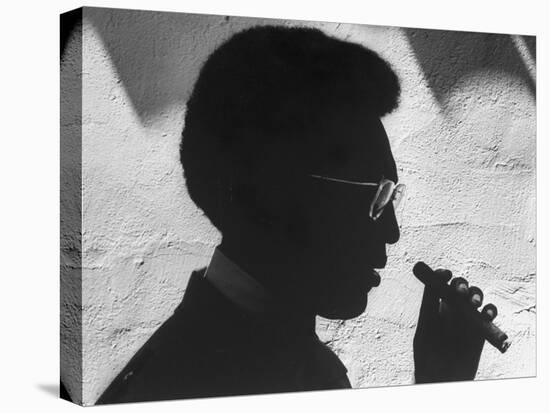 Silhouette of Actor/Comedian Bill Cosby with Cigar, Former Star of TV Series "I Spy"-John Loengard-Stretched Canvas