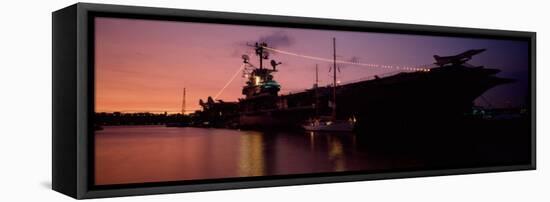 Silhouette of an Aircraft Carrier in the Sea, USS Intrepid, New York City, New York State, USA-null-Framed Stretched Canvas