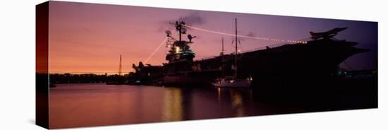 Silhouette of an Aircraft Carrier in the Sea, USS Intrepid, New York City, New York State, USA-null-Stretched Canvas