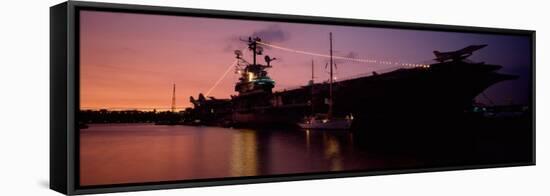 Silhouette of an Aircraft Carrier in the Sea, USS Intrepid, New York City, New York State, USA-null-Framed Stretched Canvas