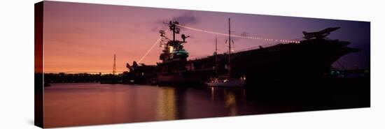 Silhouette of an Aircraft Carrier in the Sea, USS Intrepid, New York City, New York State, USA-null-Stretched Canvas