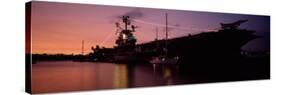 Silhouette of an Aircraft Carrier in the Sea, USS Intrepid, New York City, New York State, USA-null-Stretched Canvas