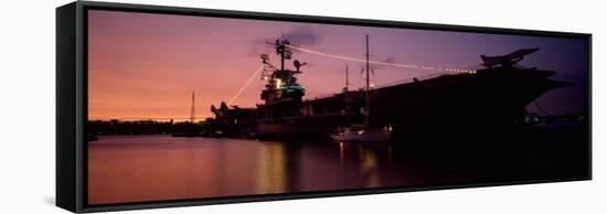 Silhouette of an Aircraft Carrier in the Sea, USS Intrepid, New York City, New York State, USA-null-Framed Stretched Canvas