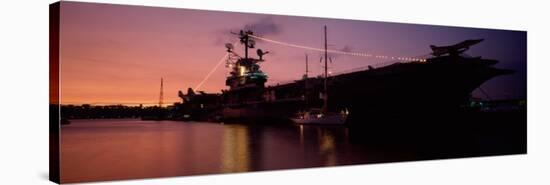 Silhouette of an Aircraft Carrier in the Sea, USS Intrepid, New York City, New York State, USA-null-Stretched Canvas