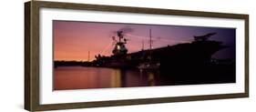 Silhouette of an Aircraft Carrier in the Sea, USS Intrepid, New York City, New York State, USA-null-Framed Photographic Print