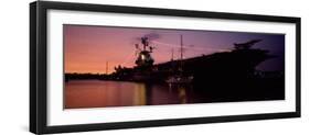 Silhouette of an Aircraft Carrier in the Sea, USS Intrepid, New York City, New York State, USA-null-Framed Photographic Print