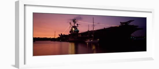 Silhouette of an Aircraft Carrier in the Sea, USS Intrepid, New York City, New York State, USA-null-Framed Photographic Print