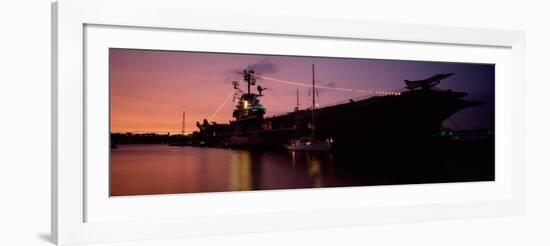 Silhouette of an Aircraft Carrier in the Sea, USS Intrepid, New York City, New York State, USA-null-Framed Photographic Print