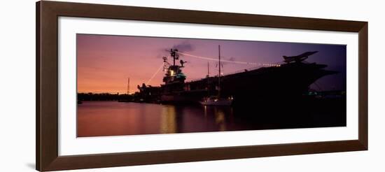 Silhouette of an Aircraft Carrier in the Sea, USS Intrepid, New York City, New York State, USA-null-Framed Photographic Print