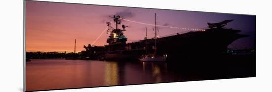 Silhouette of an Aircraft Carrier in the Sea, USS Intrepid, New York City, New York State, USA-null-Mounted Photographic Print