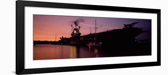 Silhouette of an Aircraft Carrier in the Sea, USS Intrepid, New York City, New York State, USA-null-Framed Photographic Print