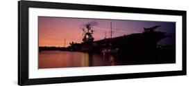 Silhouette of an Aircraft Carrier in the Sea, USS Intrepid, New York City, New York State, USA-null-Framed Photographic Print