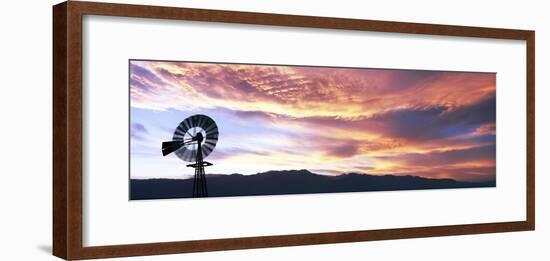 Silhouette of an American-style windmill at sunset, near Salton City, California, USA-Panoramic Images-Framed Photographic Print