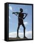 Silhouette of an Armed Nyag'Atom Herdsman on the Banks of the Omo River, Ethiopia-Nigel Pavitt-Framed Stretched Canvas