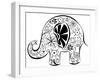 Silhouette Of An Elephant Painted By Flowers-nad_o-Framed Art Print