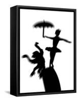 Silhouette of Ballerina Holding Umbrella with Performing Monkey-Winfred Evers-Framed Stretched Canvas