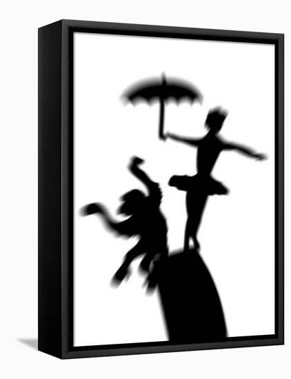 Silhouette of Ballerina Holding Umbrella with Performing Monkey-Winfred Evers-Framed Stretched Canvas