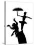 Silhouette of Ballerina Holding Umbrella with Performing Monkey-Winfred Evers-Stretched Canvas