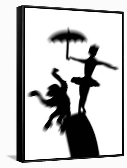 Silhouette of Ballerina Holding Umbrella with Performing Monkey-Winfred Evers-Framed Stretched Canvas