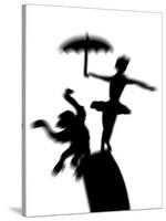 Silhouette of Ballerina Holding Umbrella with Performing Monkey-Winfred Evers-Stretched Canvas